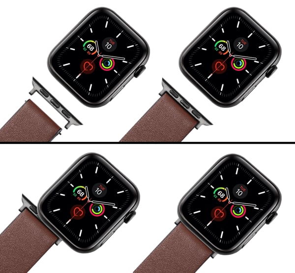 Łatwy montaż adaptera moVear do paska 20mm na Apple Watch 9/8/7/6/SE/5/4/3/2/1 (41/40/38mm) Montaż Czarny adaptera moVear do Apple Watch 9/8/7/6/SE/5/4/3/2/1 (41/40/38mm)