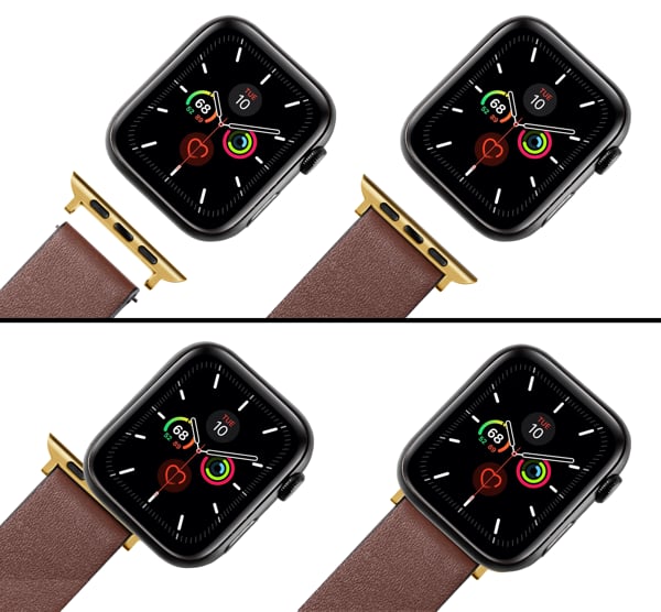 Łatwy montaż adaptera moVear do paska 18mm na Apple Watch 8/7/6/SE/5/4/3/2/1 (41/40/38mm) Montaż Złoty adaptera moVear do Apple Watch 8/7/6/SE/5/4/3/2/1 (41/40/38mm)