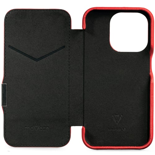 moVear flipSide 4C | Soft interior of the smartphone case protects the Apple iPhone 15 moVear flipSide 4C | The soft black microfiber interior protects iPhone 15