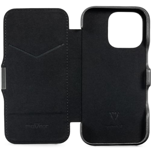 moVear flipSide 4C | Miękkie wnętrze etui z czarnej mikrofibry chroni telefon Apple iPhone 16 Pro (6.3 moVear flipSide 4C | Miękkie wnętrze z czarnej mikrofibry chroni Apple iPhone 16 Pro (6.3