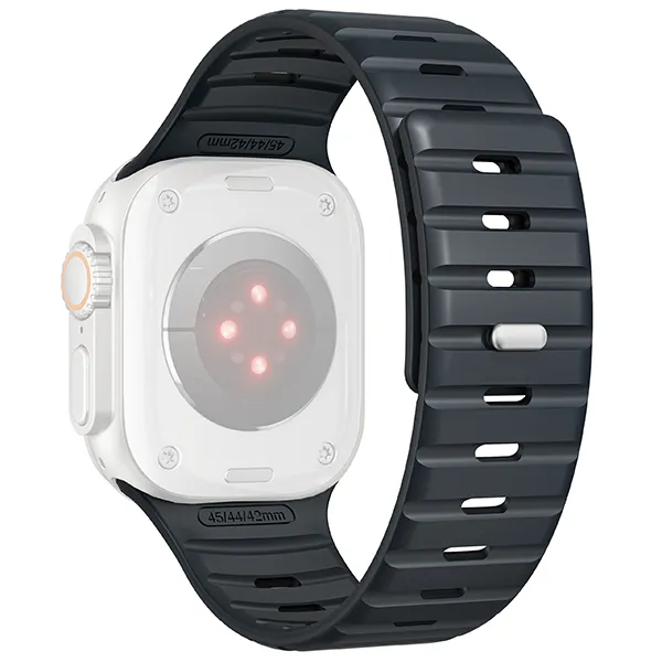 Silikonowy Czarny pasek magnetyczny bez szlufek – innowacyjny, wygodny i elegancki do Apple Watch 10 / 9 / 8 / 7 / 6 / 5 / 4 / SE (46/45/44mm) & Ultra (49mm)
