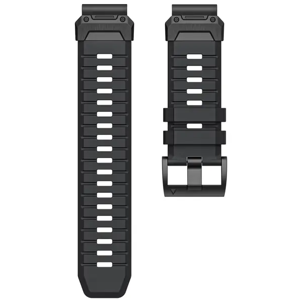 Pasek moVear FKM Extreme Czarny do Fenix / Epix / Quatix / Tactix / Enduro - 51mm – Zobacz nowoczesny design i solidną klamrę. Pasek moVear FKM w kolorze Czarny do Fenix / Epix / Quatix / Tactix / Enduro - 51mm rozłożony na płasko - widok z góry na obie części, klamrę i mocowania.