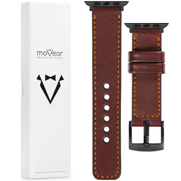 Zawartość zestawu moVear do Apple Watch 10 9 8 7 6 5 4 @ SE (42/41/40/38mm) Co zawiera oryginalne opakowanie moVear Prestige C1 skórzanego paska do zegarka / smartwatcha - moVear Prestige 22mm do Apple Watch 10 / 9 / 8 / 7 / 6 / 5 / 4 / SE (42/41/40mm)
