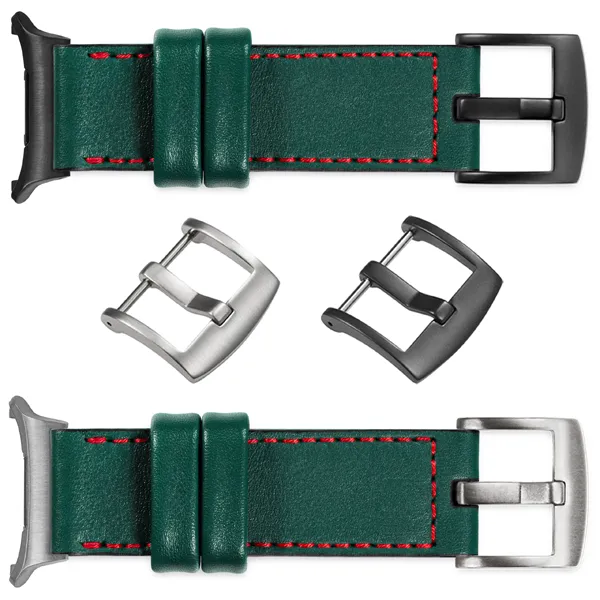 You can choose moVear Prestige C1 for Samsung Galaxy Watch Ultra with a buckle in one of many colors: (Black matte, Brushed silver, Polished silver, Brushed gold, Polished gold, Creamy brushed gold (18mm), Rose gold brushed, Rose gold polished, ). Polish production of moVear belts Prestige C1 24mm to Samsung Galaxy Watch Ultra it is also possible to personalize the color of the buckle.