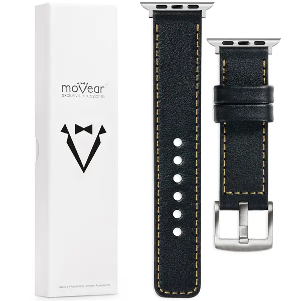 Inhalt des moVear für Apple Watch 49/46/45/44mm (series 10-1) Was ist in der Originalverpackung des moVear Prestige C1 des Lederarmbands für die Uhr / Smartwatch enthalten - moVear Prestige 24mm für Apple Watch 10 / 9 / 8 / 7 / 6 / 5 / 4 / SE (46/45/44mm) & Ultra (49mm)