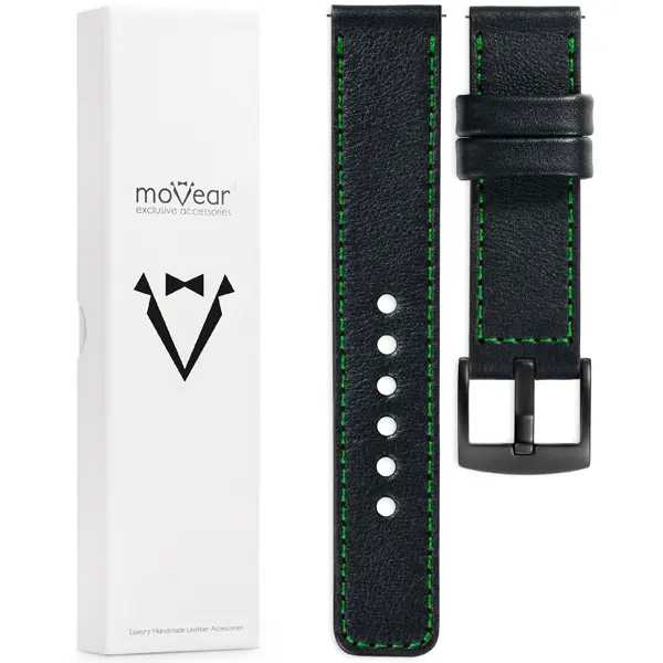 Zawartość zestawu moVear do zegarka / smartwatcha Co zawiera oryginalne opakowanie paska do zegarka / smartwatcha - moVear Prestige C1 20mm Czarny, zielone przeszycie do zegarka / smartwatcha