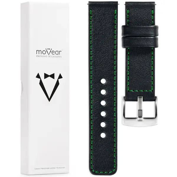 Zawartość zestawu moVear do zegarka / smartwatcha Co zawiera oryginalne opakowanie paska do zegarka / smartwatcha - moVear Prestige C1 24mm Czarny, zielone przeszycie do zegarka / smartwatcha