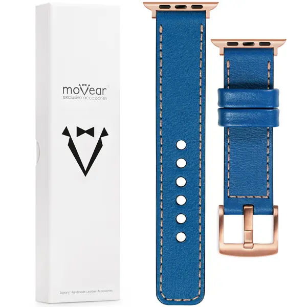 Contents of the moVear for Apple Watch 42/41/40mm (series 10-1) What is included in the moVear Prestige C1 original packaging of the leather strap for the watch / smartwatch - moVear Prestige 22mm for Apple Watch 10 / 9 / 8 / 7 / 6 / 5 / 4 / SE (42/41/40mm)