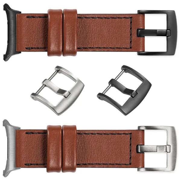 You can choose moVear Prestige C1 for Samsung Galaxy Watch Ultra with a buckle in one of many colors: (Black matte, Brushed silver, Polished silver, Brushed gold, Polished gold, Creamy brushed gold (18mm), Rose gold brushed, Rose gold polished, ). Polish production of moVear belts Prestige C1 24mm to Samsung Galaxy Watch Ultra it is also possible to personalize the color of the buckle.