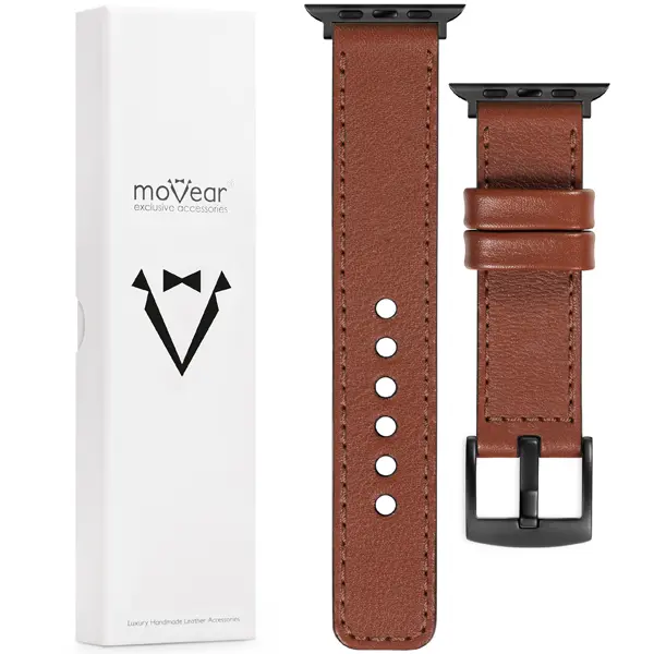 Zawartość zestawu moVear do Apple Watch 9/8/7/6/SE/5/4/3/2/1 (42/41/40/38mm) Co zawiera oryginalne opakowanie moVear Prestige C1 skórzanego paska do zegarka / smartwatcha - moVear Prestige 22mm do Apple Watch 10 / 9 / 8 / 7 / 6 / 5 / 4 / SE (42/41/40mm)