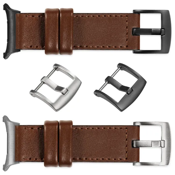 Pasek moVear Prestige C1 dla Samsung Galaxy Watch Ultra możesz wybrać z klamrą w jednym z wielu kolorów: (Czarny matowy, Srebrny szczotkowany, Srebrny polerowany, Złoty szczotkowany, Złoty polerowany, Kremowe złoto szczotkowany (18mm), Różowe złoto szczotkowany, Różowe złoto polerowany, ). Polskiej produkcji paski moVear Prestige C1 24mm do Samsung Galaxy Watch Ultra to również możliwość personalizacji koloru klamry / sprzączki.