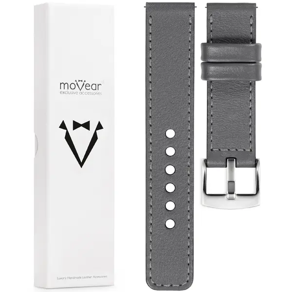 Zawartość zestawu moVear do zegarka / smartwatcha Co zawiera oryginalne opakowanie paska do zegarka / smartwatcha - moVear Prestige C1 18mm Szary, szare przeszycie do zegarka / smartwatcha