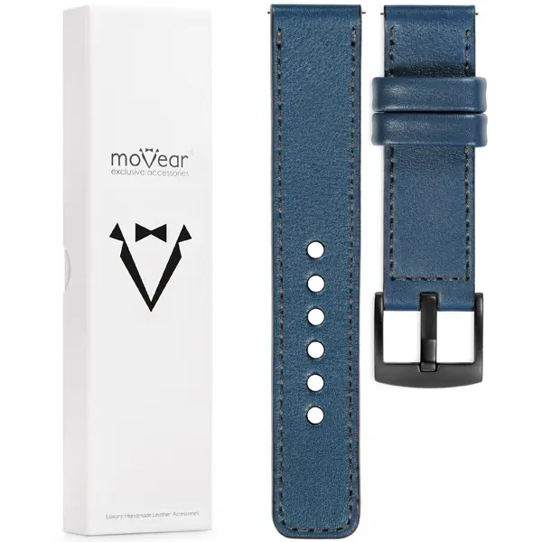 Zawartość zestawu moVear do zegarka / smartwatcha Co zawiera oryginalne opakowanie paska do zegarka / smartwatcha - moVear Prestige C1 20mm Niebieski jeans, grafitowe przeszycie do zegarka / smartwatcha