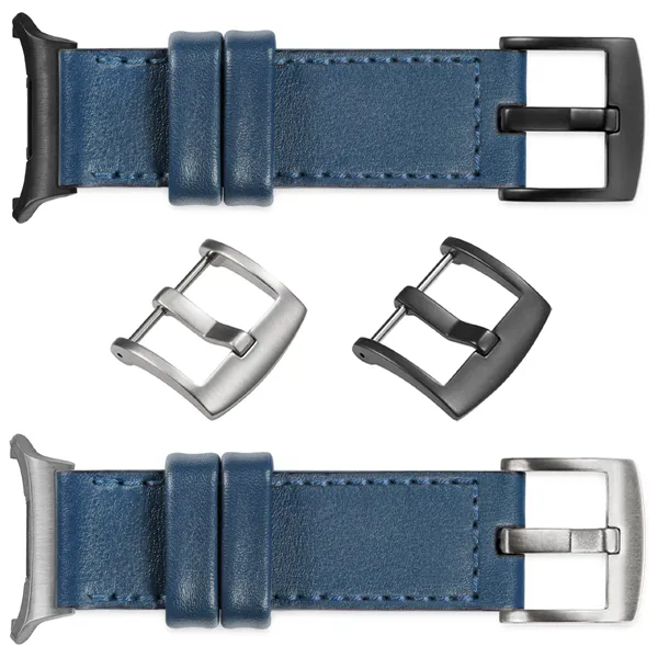 Pasek moVear Prestige C1 dla Samsung Galaxy Watch Ultra możesz wybrać z klamrą w jednym z wielu kolorów: (Czarny matowy, Srebrny szczotkowany, Srebrny polerowany, Złoty szczotkowany, Złoty polerowany, Kremowe złoto szczotkowany (18mm), Różowe złoto szczotkowany, Różowe złoto polerowany, ). Polskiej produkcji paski moVear Prestige C1 24mm do Samsung Galaxy Watch Ultra to również możliwość personalizacji koloru klamry / sprzączki.
