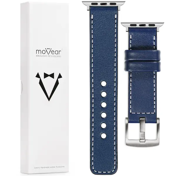 Contents of the moVear for Apple Watch 42/41/40mm (series 10-1) What is included in the moVear Prestige C1 original packaging of the leather strap for the watch / smartwatch - moVear Prestige 20mm for Apple Watch 10 / 9 / 8 / 7 / 6 / 5 / 4 / SE (42/41/40mm)