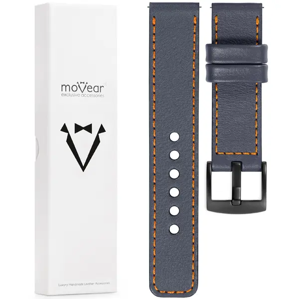 Zawartość zestawu moVear do zegarka / smartwatcha Co zawiera oryginalne opakowanie paska do zegarka / smartwatcha - moVear Prestige C1 20mm Szary stalowy, pomarańczowe przeszycie do zegarka / smartwatcha
