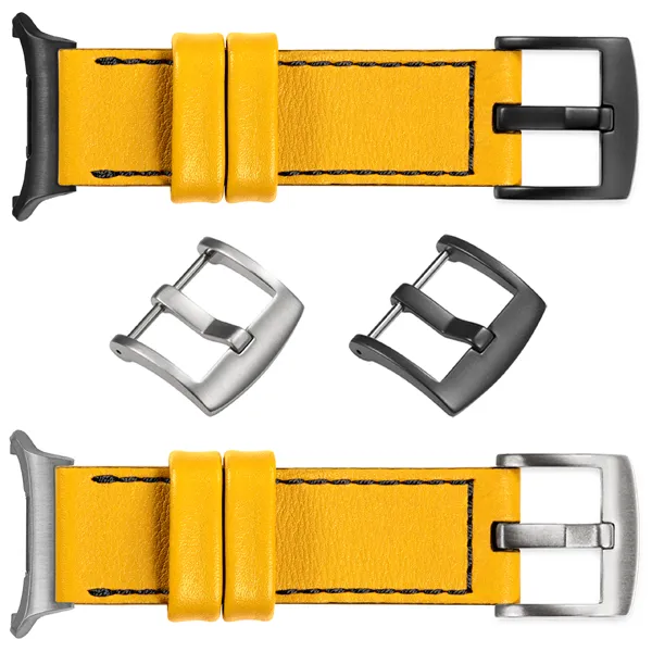 You can choose moVear Prestige C1 for Samsung Galaxy Watch Ultra with a buckle in one of many colors: (Black matte, Brushed silver, Polished silver, Brushed gold, Polished gold, Creamy brushed gold (18mm), Rose gold brushed, Rose gold polished, ). Polish production of moVear belts Prestige C1 22mm to Samsung Galaxy Watch Ultra it is also possible to personalize the color of the buckle.