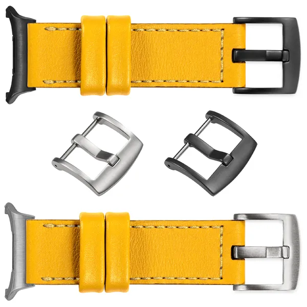 You can choose moVear Prestige C1 for Samsung Galaxy Watch Ultra with a buckle in one of many colors: (Black matte, Brushed silver, Polished silver, Brushed gold, Polished gold, Creamy brushed gold (18mm), Rose gold brushed, Rose gold polished, ). Polish production of moVear belts Prestige C1 22mm to Samsung Galaxy Watch Ultra it is also possible to personalize the color of the buckle.