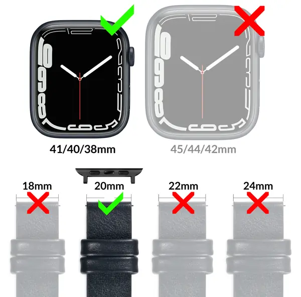 moVear CW1 Leather strap with padding 20mm compatible with Apple Watch 42/41/40mm