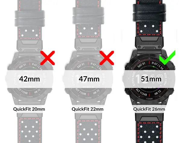 Compatible with the Garmin 26mm QuickFit mount (Garmin QuickFit 26mm) Compatible with the Garmin 26mm QuickFit mount (Garmin QuickFit 26mm)