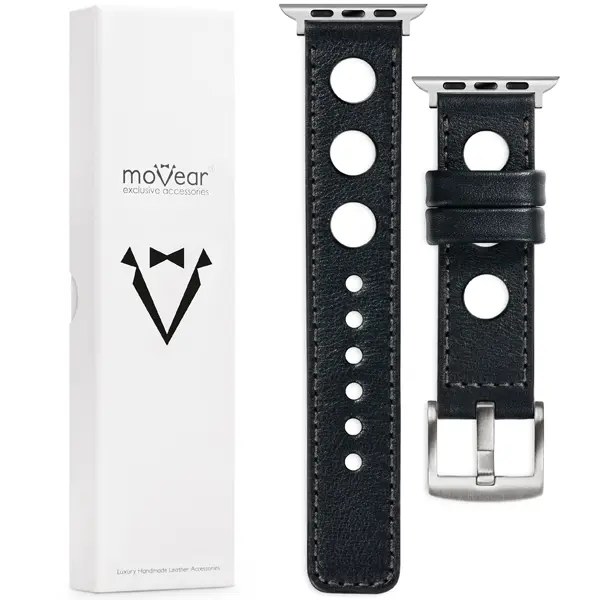 Zawartość zestawu moVear do Apple Watch 10 9 8 7 6 5 4 3 2 1 SE (46/45/44/42mm) & Ultra (49mm) Co zawiera oryginalne opakowanie moVear Prestige R1 skórzanego paska do zegarka / smartwatcha - moVear Prestige 24mm do Apple Watch 10 / 9 / 8 / 7 / 6 / 5 / 4 / SE (46/45/44mm) & Ultra (49mm)