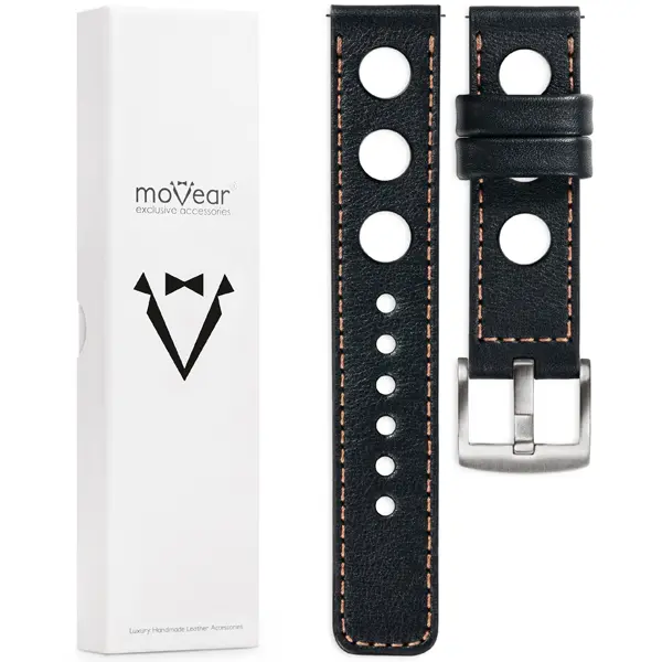 Zawartość zestawu moVear do zegarka / smartwatcha Co zawiera oryginalne opakowanie paska do zegarka / smartwatcha - moVear Prestige R1 26mm Czarny, różowe złoto przeszycie do zegarka / smartwatcha
