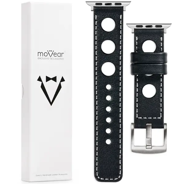 Zawartość zestawu moVear do Apple Watch 10/9/8/7/6/SE/5/4/3/2/1 (46/45/44/42mm) & Ultra (49mm) Co zawiera oryginalne opakowanie moVear Prestige R1 skórzanego paska do zegarka / smartwatcha - moVear Prestige 24mm do Apple Watch 10 / 9 / 8 / 7 / 6 / 5 / 4 / SE (46/45/44mm) & Ultra (49mm)