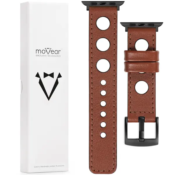 Inhalt des moVear für Apple Watch 42/41/40mm (series 10-1) Was ist in der Originalverpackung des moVear Prestige R1 des Lederarmbands für die Uhr / Smartwatch enthalten - moVear Prestige 22mm für Apple Watch 10 / 9 / 8 / 7 / 6 / 5 / 4 / SE (42/41/40mm)