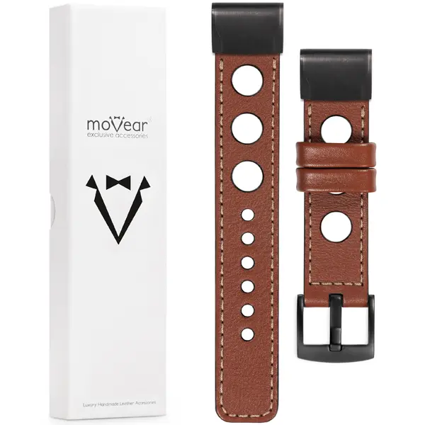 Lieferumfang: Lederarmband moVear Prestige R1 mit Verschluss [MODEL_RZĄDZENIA] für Fenix / Forerunner / Epix / Instinct / Enduro / Quatix / MARQ - 47/45mm