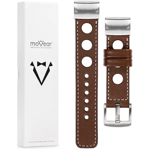 Lieferumfang: Lederarmband moVear Prestige R1 mit Verschluss [MODEL_RZĄDZENIA] für Fenix / Forerunner / Epix / Instinct / Enduro / Quatix / MARQ - 47/45mm