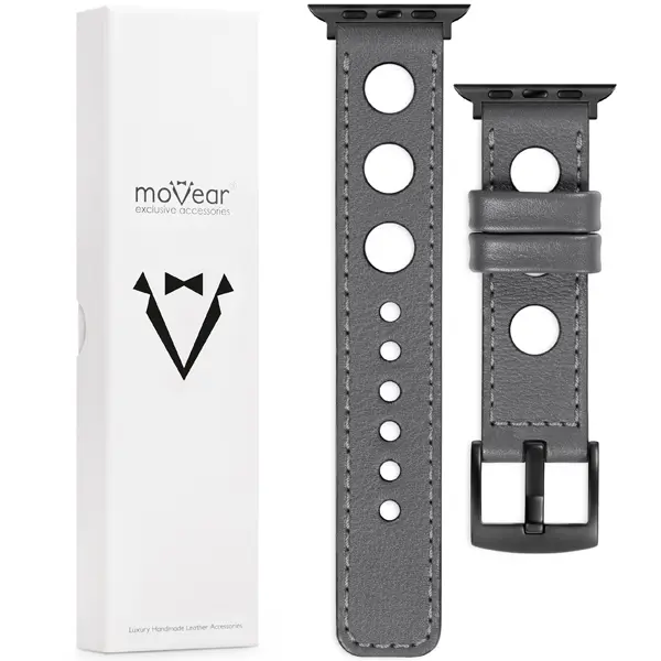 Contents of the moVear for Apple Watch 10 9 8 7 6 5 4 3 2 1 SE (42/41/40/38mm) What is included in the moVear Prestige R1 original packaging of the leather strap for the watch / smartwatch - moVear Prestige 22mm for Apple Watch 10 / 9 / 8 / 7 / 6 / 5 / 4 / SE (42/41/40mm)