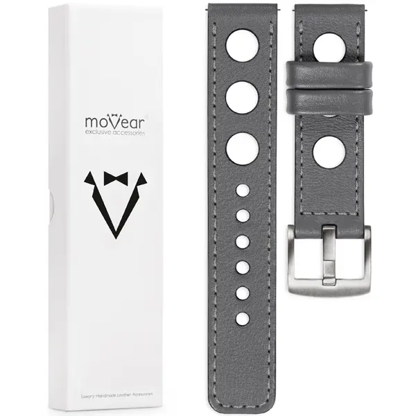 Zawartość zestawu moVear do zegarka / smartwatcha Co zawiera oryginalne opakowanie paska do zegarka / smartwatcha - moVear Prestige R1 26mm Szary, szare przeszycie do zegarka / smartwatcha