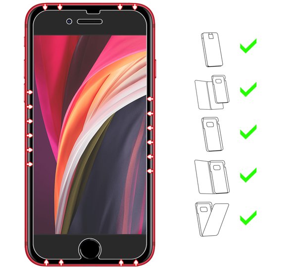 Do jakich typów etui pasuje moVear GLASS mSHIELD 2.5D MATT na iPhone SE 2022, SE 2020, 8, 7 (4.7 GLASS mSHIELD 2.5D MATT (Matowe, antyrefleksyjne) na iPhone SE 2022, SE 2020, 8, 7 umożliwia użytkowanie z większością etui. Zastosuj etui aby jeszcze lepiej ochronić smartfon przed uszkodzeniami.