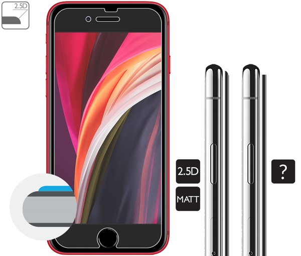 Opis graficzny krawędzi 2.5D szkła hartowanego moVear GLASS mSHIELD 2.5D MATT na Apple iPhone SE 2/3 & 8 / 7 (4.7 Zaokrąglone bezpieczne krawędzie 2.5D szkła moVear mSHIELD 2.5D MATT dla Apple iPhone SE 2/3 & 8 / 7 (4.7