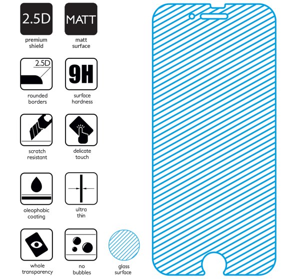 Podsumowanie cech szkła hartowanego moVear GLASS mSHIELD 2.5D MATT na Apple iPhone SE (2022 / 2020) / 8 / 7 z ekranem o przekątnej 4.7 cala Najnowsze technologie w szkle hartowanym dla GLASS mSHIELD 2.5D MATT do iPhone SE 2022, SE 2020, 8, 7 (4.7