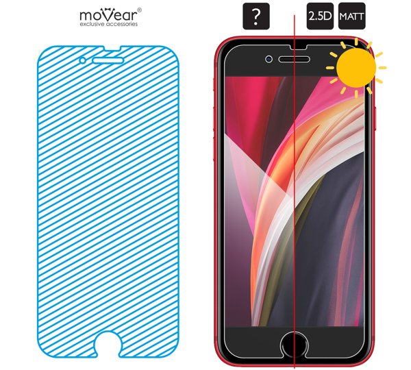 Obszar szklanej powierzchni mARG™ moVear GLASS mSHIELD 2.5D MATT na iPhone SE 2022, SE 2020, 8, 7 (4.7 Prawdziwe szkło znajduje się na całej powierzchni protektora moVear GLASS mSHIELD 2.5D MATT do iPhone SE 2022, SE 2020, 8, 7 (4.7