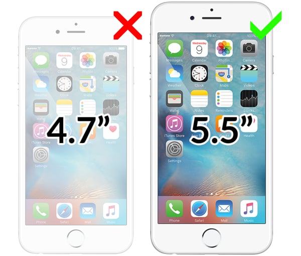 Kompatybilność szkła hartowanego moVear GLASS mSHIELD 3D PRO na iPhone 6 Plus / 6s Plus Obrazek prezentujący kompatybilność szkła hartowanego moVear GLASS mSHIELD 3D PRO na Apple iPhone 6/6s Plus. Aby uniknąć pomyłek przy zakupie, zwróć uwagę na dokładny model swojego telefonu.
