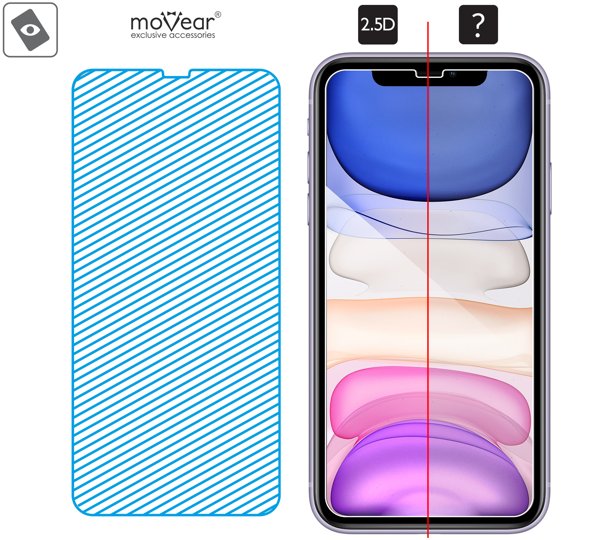 Obszar szklanej powierzchni mARG™ moVear GLASS mSHIELD 2.5D na iPhone 11 / iPhone Xr (6.1 Prawdziwe szkło w technologii mARG™ znajduje się na całej powierzchni protektora moVear GLASS mSHIELD 2.5D do iPhone 11 / iPhone Xr.