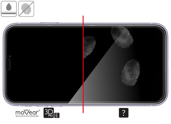 Zalety powierzchni oleofobowej szkła ochronnego moVear GLASS mSHIELD 3D PRO-E na Apple iPhone 11 Pro Max / Xs MAX (6.5 Wysokiej jakości powłoka oleofobowa na szkle hartowanym moVear GLASS mSHIELD 3D PRO-E do Apple iPhone 11 Pro Max / Xs MAX z ekranem o przekątnej 6.5 cala