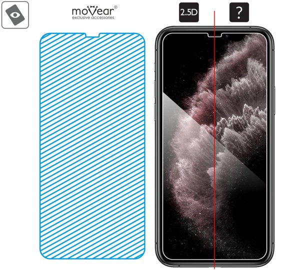 Obszar szklanej powierzchni mARG™ moVear GLASS mSHIELD 2.5D na iPhone 11 Pro Max / iPhone Xs MAX (6.5 Prawdziwe szkło w technologii mARG™ znajduje się na całej powierzchni protektora moVear GLASS mSHIELD 2.5D do iPhone 11 Pro Max / iPhone Xs MAX.