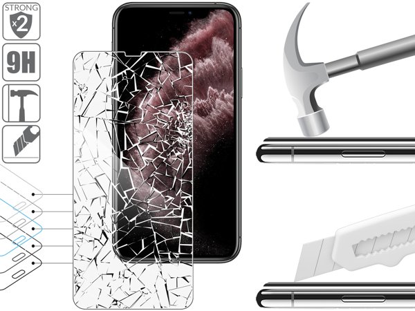 Budowa i wytrzymałość szkła hartowanego moVear GLASS mSHIELD 2.5D na Apple iPhone 11 Pro Max / Xs MAX (6.5 2x bardziej wytrzymałe szkło moVear GLASS mSHIELD 2.5D ochroni ekran Twojego iPhone 11 Pro Max / iPhone Xs MAX. Wizualizacja warstw i powłok produktu.