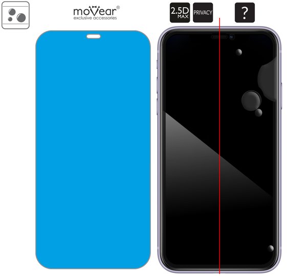 Rozmieszczenie kleju - warstwy adsorpcyjnej - dla szkła hartowanego moVear GLASS mSHIELD 2.5D MAX privacy na iPhone 11 / iPhone Xr Rozmieszczenie kleju - warstwy adsorpcyjnej - pod całą powierzchnią szkła moVear GLASS mSHIELD 2.5D MAX privacy na Apple iPhone 11 / Xr.