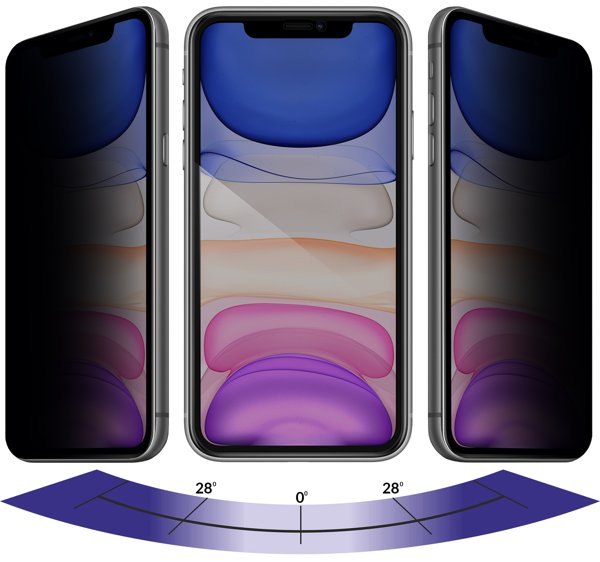 Zalety matowej szklanej powierzchni moVear GLASS mSHIELD 2.5D MAX privacy na iPhone 11 / iPhone Xr Filtr prywatyzujący w szkle moVear GLASS mSHIELD 2.5D MAX privacy