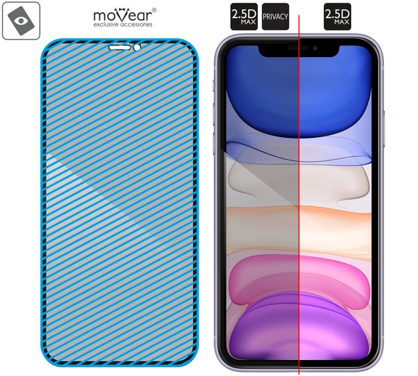 Obszar szklanej powierzchni mARG™ moVear GLASS mSHIELD 2.5D MAX privacy na iPhone 11 / iPhone Xr (6.1 Prawdziwe szkło w technologii mARG™ znajduje się na całej powierzchni protektora moVear GLASS mSHIELD 2.5D MAX privacy do iPhone 11 / iPhone Xr.