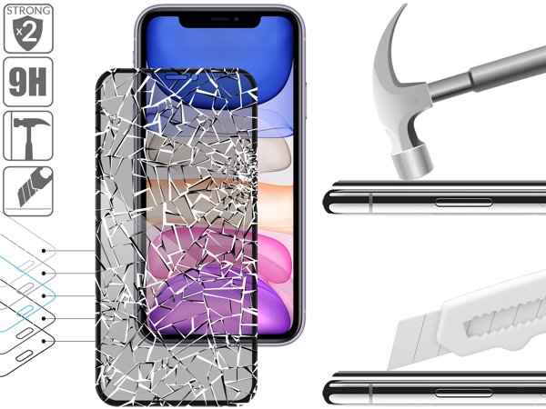 Budowa i wytrzymałość szkła hartowanego moVear GLASS mSHIELD 2.5D MAX privacy na Apple iPhone 11 / Xr (6.1 2x bardziej wytrzymałe szkło moVear GLASS mSHIELD 2.5D MAX privacy ochroni ekran Twojego iPhone 11 / iPhone Xr. Wizualizacja warstw i powłok produktu.