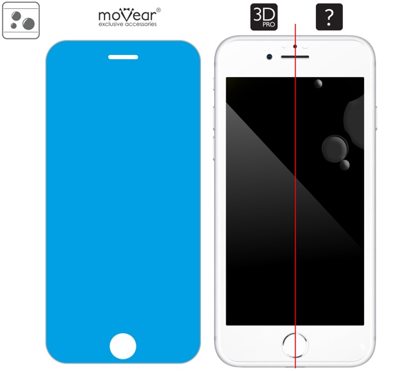 Rozmieszczenie kleju - warstwy adsorpcyjnej - pod całą powierzchnią szkła moVear GLASS mSHIELD 3D PRO na iPhone 8 Plus / 7 Plus (5.5