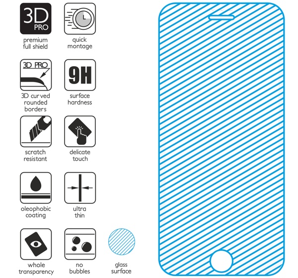 Najnowsze technologie w szkle hartowanym dla GLASS mSHIELD 3D PRO do Apple iPhone 8/7 Plus. Ikony cech.