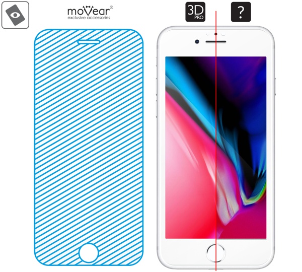 Prawdziwe szkło znajduje się na całej powierzchni protektora moVear GLASS mSHIELD 3D PRO do iPhone 8 Plus / 7 Plus.