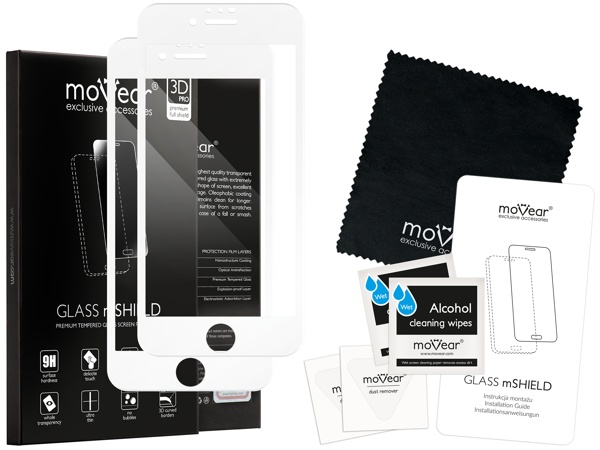 Co zawiera oryginalne opakowanie szkła moVear GLASS mSHIELD 3D PRO do Apple iPhone 8/7 Plus: 
