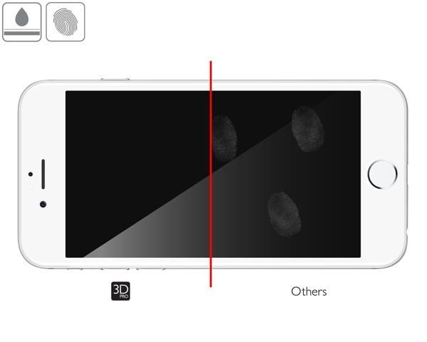 Zalety powierzchni oleofobowej szkła ochronnego moVear GLASS mSHIELD 3D PRO na iPhone 6s / 6 Wysokiej jakości powłoka oleofobowa na szkle hartowanym moVear GLASS mSHIELD 3D PRO do Apple iPhone 6s / 6 z ekranem o przekątnej 4.7 cala